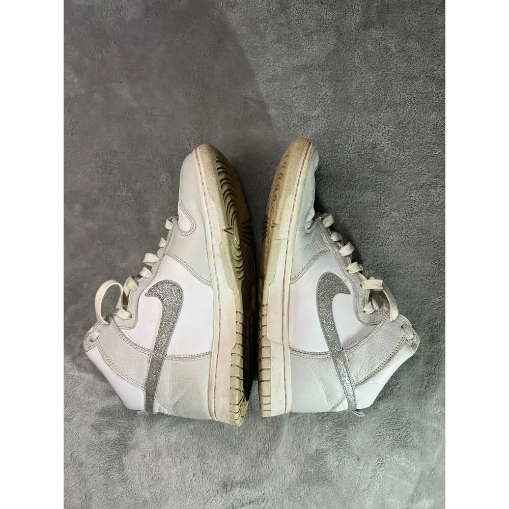 Nike Dunk High Silver Glitter Swoosh sneakers womens 9